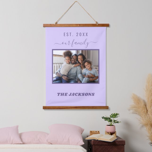 Family photo lavender violet name script hanging tapestry (Bedroom)