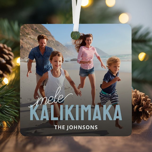 Family Photo Mele Kalikimaka Metal Ornament (Creator Uploaded)