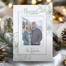 Family Photo Merriest Christmas Poinsettia Letterpress Photo Cards