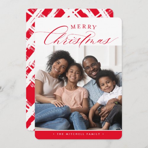 FAMILY PHOTO Merry Christmas cute calligraphy red  Holiday Card