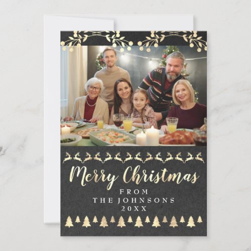 Family Photo Merry Christmas Gold Classy Rustic Holiday Card