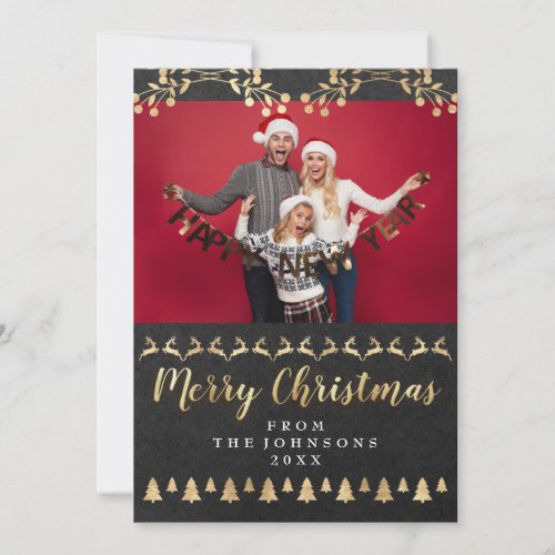 Family Photo Merry Christmas Gold Kraft Classy Holiday Card