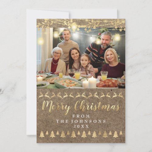 Family Photo Merry Christmas Gold Kraft Classy Holiday Card