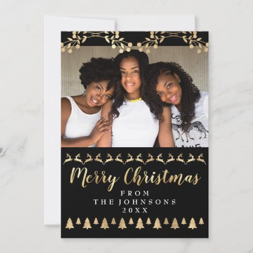 Family Photo Merry Christmas Gold Ornamental Holiday Card