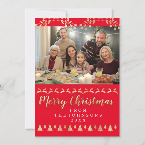 Family Photo Merry Christmas Golden Script Classic Holiday Card