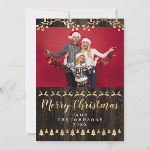 Family Photo Merry Christmas Golden Script Classy Holiday Card