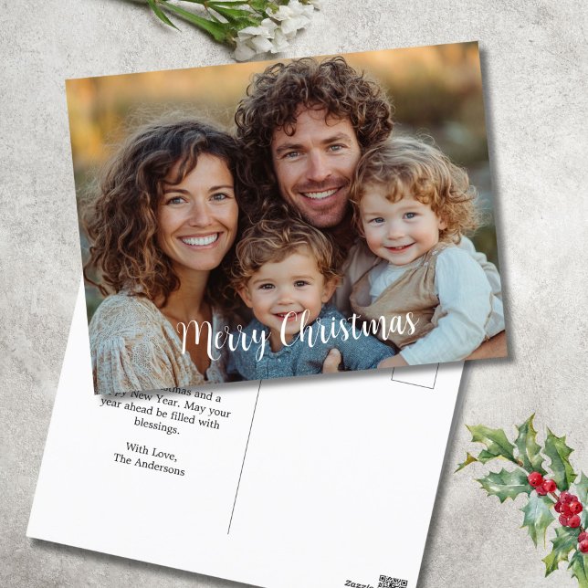 Family Photo Merry Christmas Holiday Postcard (Family photo Merry Christmas Personalized Christmas Holiday post card)