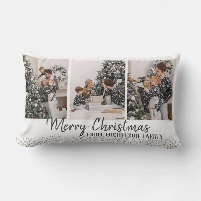 Family Photo Merry Christmas Lumbar Pillow (Front)