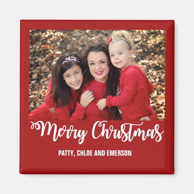 Family Photo Merry Christmas Magnet Greeting Card (Front)