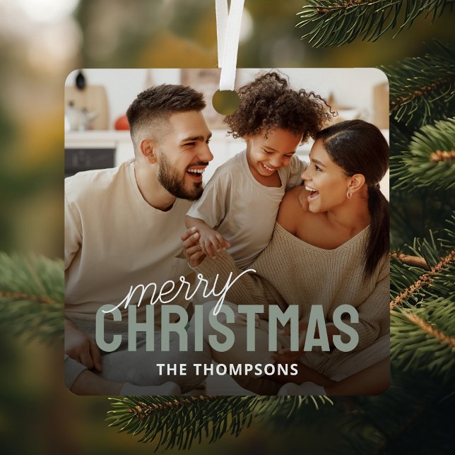 Family Photo Merry Christmas Metal Ornament (Creator Uploaded)