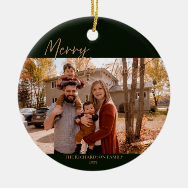 Family Photo Merry Christmas Ornament (Front)