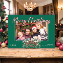 Family Photo Merry Christmas Pinecone Red Berries