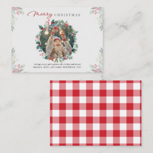 Family Photo Merry Christmas Red Berries Plaid Note Card