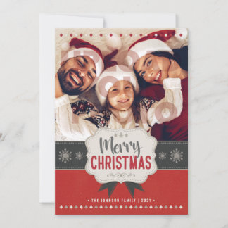 Family Photo Merry Christmas Red Vintage Card