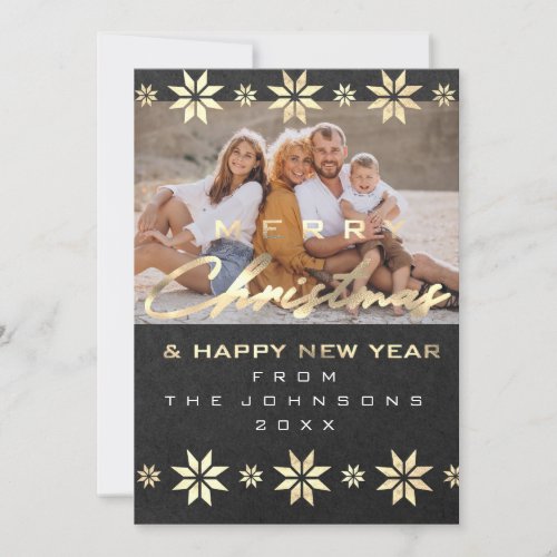 Family Photo Merry Christmas  Rustic Wood Gray Holiday Card