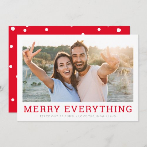 FAMILY PHOTO merry everything festive red simple Holiday Card