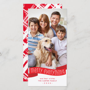 FAMILY PHOTO merry everything ribbon red Holiday Card