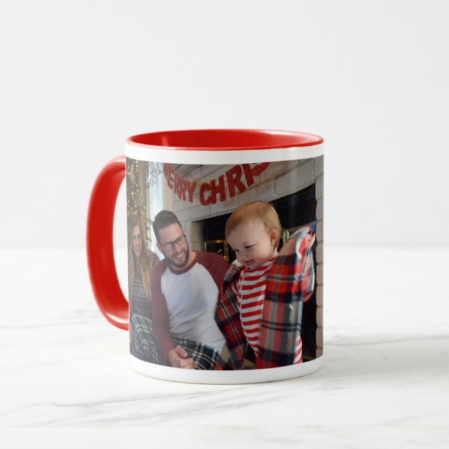 Family Photo Merry n Bright in Red Gift Coffee Mug (Front Left)