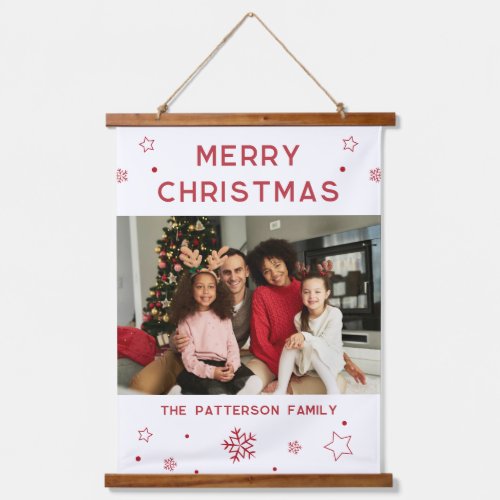 Family Photo Modern Christmas Holiday Script Hanging Tapestry