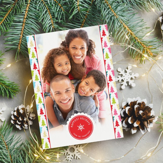 FAMILY PHOTO modern christmas tree pattern bright Holiday Card (Creator Uploaded)