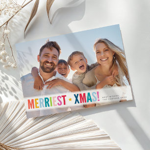 FAMILY PHOTO modern colorful typography overlay Holiday Card