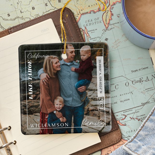 Family Photo Modern Editorial Travel Keepsake Ceramic Ornament (Family Photo Modern Editorial Travel Keepsake Ceramic )