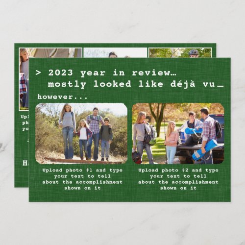 Family Photo Modern Green 2021 Year in Review Holiday Card