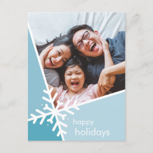 FAMILY PHOTO modern holiday snow flake blue Postcard