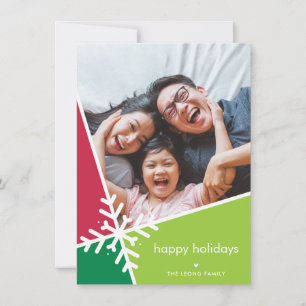 FAMILY PHOTO modern holiday snow flake green red