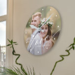 Family photo modern love script name round clock<br><div class="desc">Upload your favorite photo and make this trendy modern wall clock a keepsake gift to remind you of your engagement,  wedding,  or any other couple's anniversary!</div>