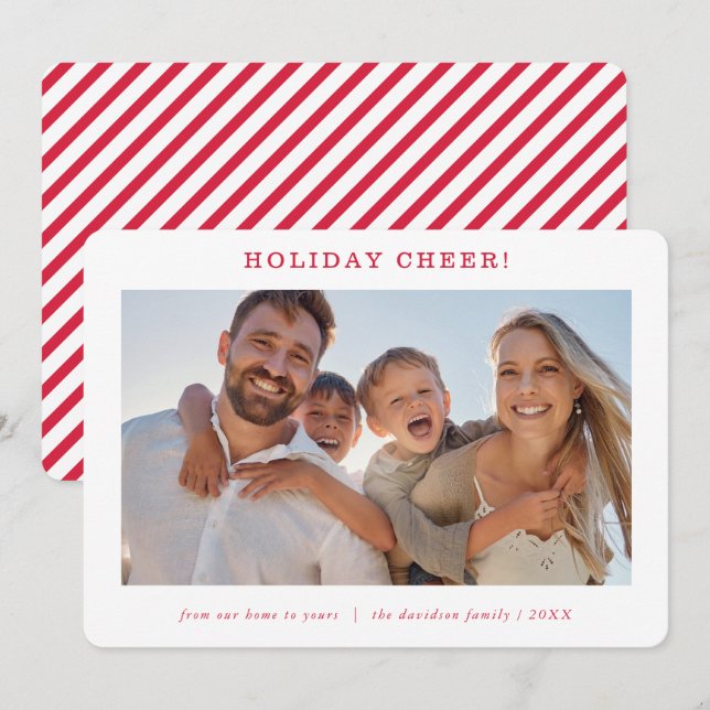 FAMILY PHOTO modern minimal simple festive red Holiday Card (Front/Back)