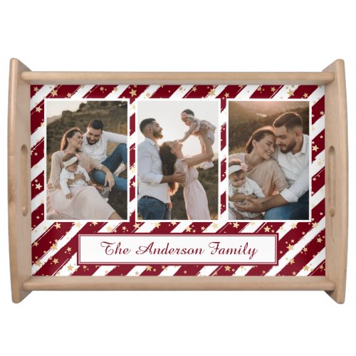 Family Photo Modern Red Christmas Holiday Serving Tray