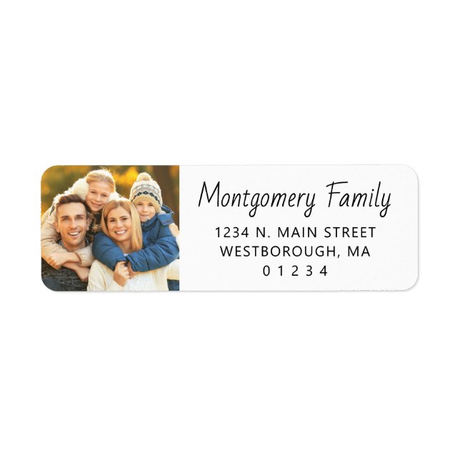 Family Photo Modern Typography Return Address Label (Front)