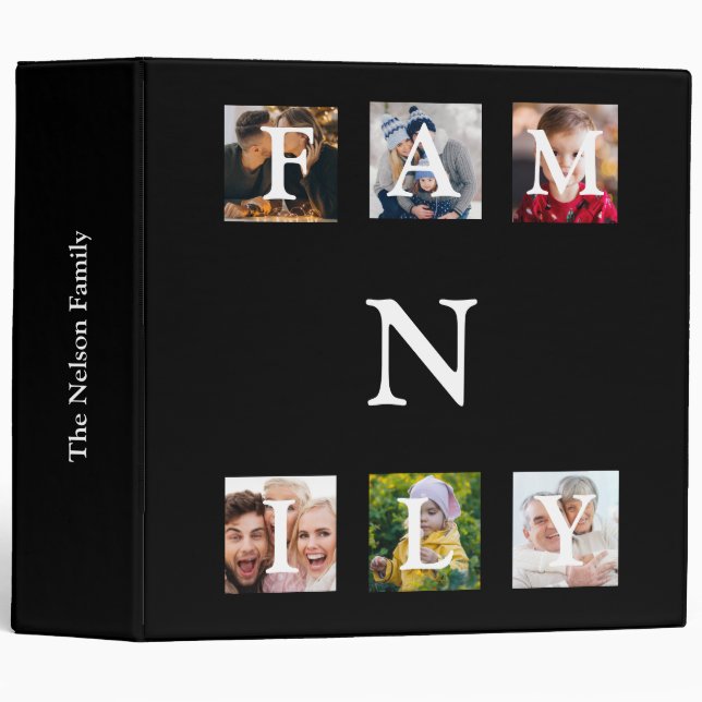 Family Photo Monogram Collage Personalized 3 Ring Binder (Front/Spine)