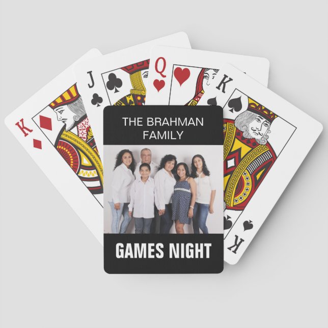 Family Photo & Name Game's Night | Custom Color Poker Cards (Back)