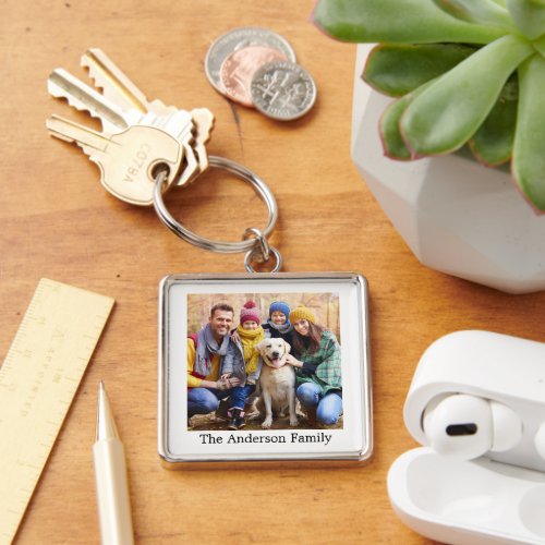 Family Photo  Name Keychain