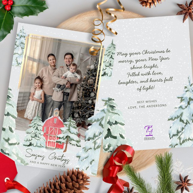 Family Photo Nordic Pine Tree Forest Christmas Holiday Card (Creator Uploaded)