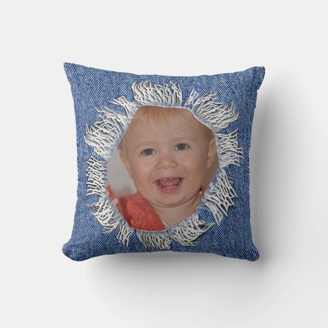 Family photo on a denim pillow (Front)