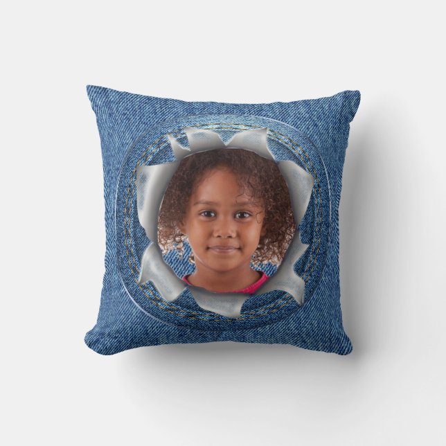 Family photo on a denim pillow (Front)