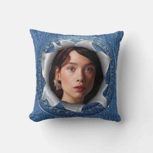 Family photo on a denim pillow