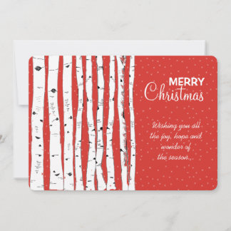 Family Photo on Back Birch Tree Christmas Card