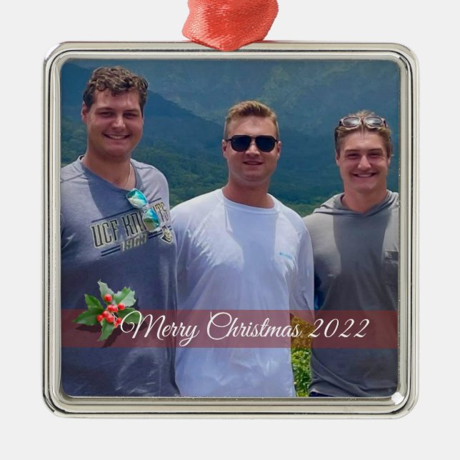 Family Photo Ornaments Square Metal Ornament (Front)