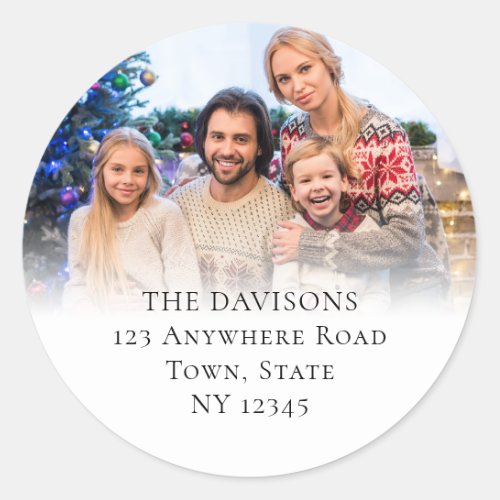 Family Photo Overlay Name Return Address Classic Round Sticker