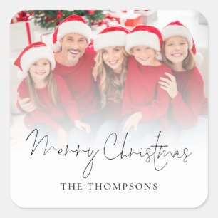 Family Photo Overlay Script Merry Christmas Square Sticker