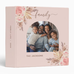 Family photo pampas grass blush pink florals 3 ring binder
