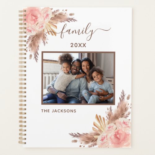 Family photo pampas grass pink floral white 2023 planner