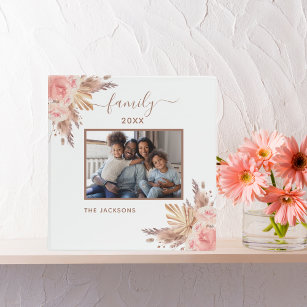 Family photo pampas grass pink floral white 3 ring binder