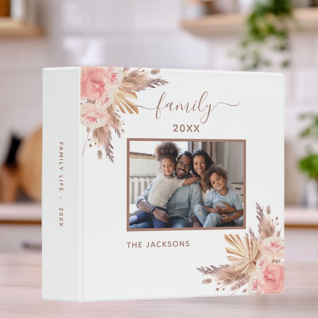 Family photo pampas grass pink floral white 3 ring binder (Creator Uploaded)