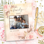 Family photo pampas grass rose gold floral 2023 planner<br><div class="desc">Personalize and add your own family photo. A white background. A brown frame decorated with pampas grass and blush pink florals.  Add your family name and a year.</div>