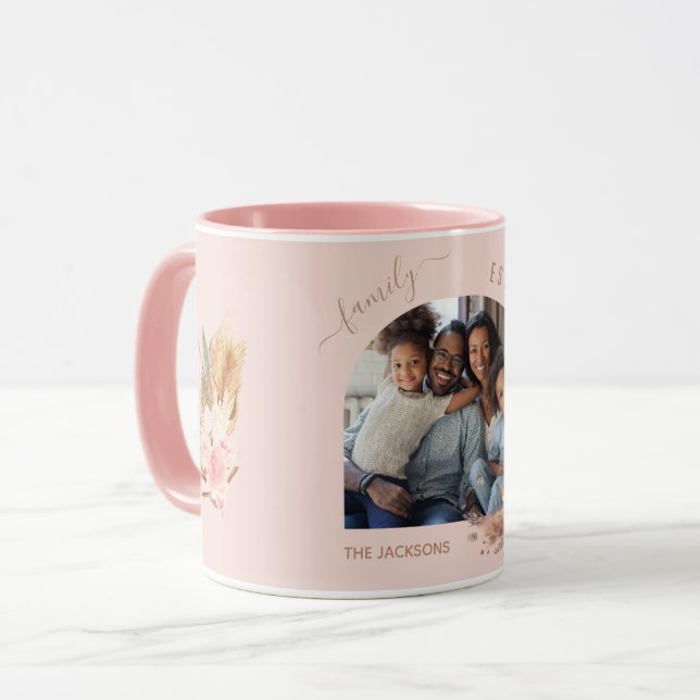 Family photo pampas grass rose gold pink florals  mug (Front Left)